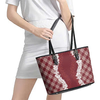 Hawaii Aloha Plumeria Lei Scarlet Palaka Leather Tote Bag - Polynesian Pride