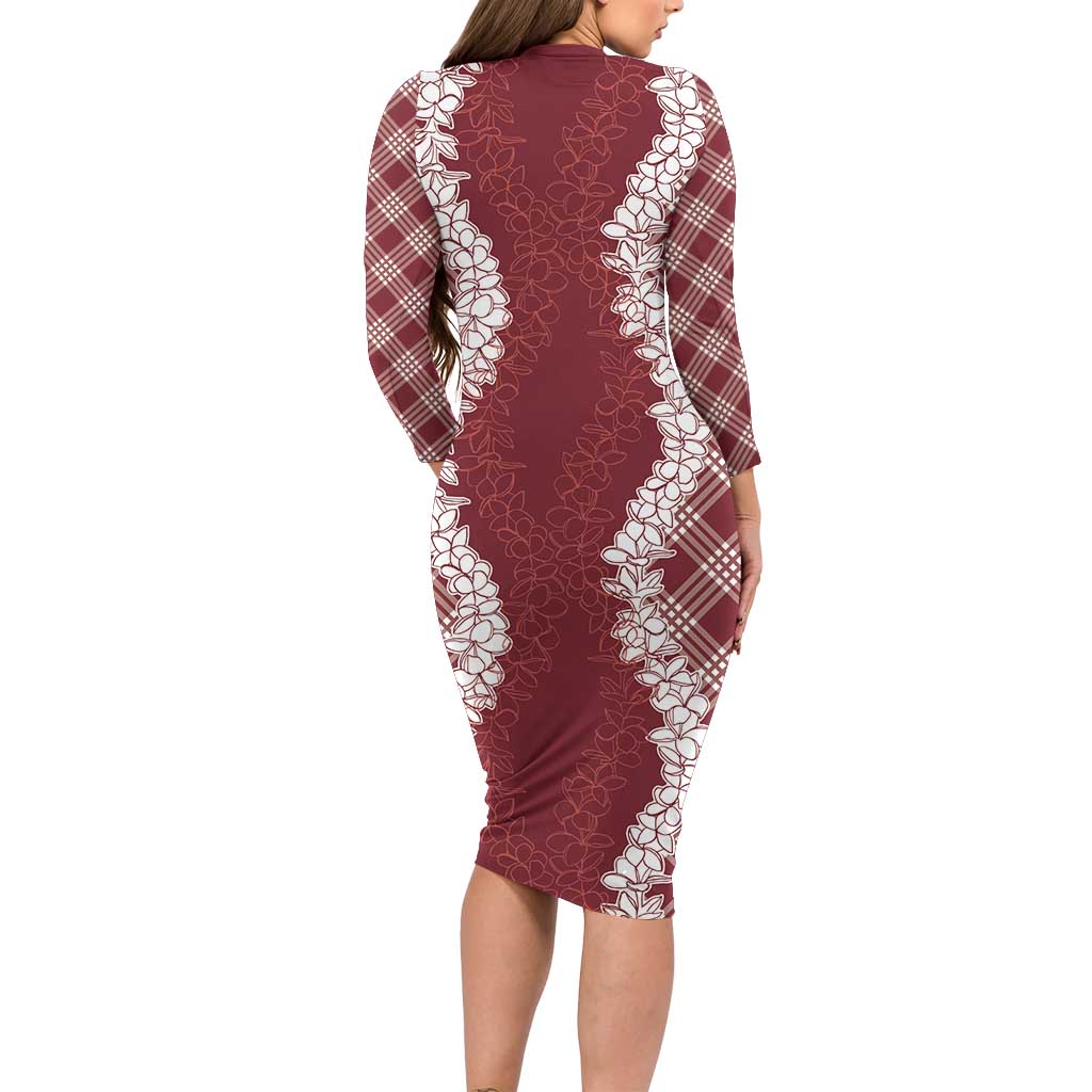 Hawaii Aloha Plumeria Lei Scarlet Palaka Long Sleeve Bodycon Dress LT7 - Polynesian Pride