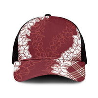 Hawaii Aloha Plumeria Lei Scarlet Palaka Mesh Trucker Cap - Polynesian Pride