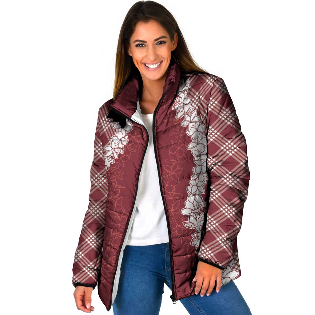 Hawaii Aloha Plumeria Lei Scarlet Palaka Padded Jacket - Polynesian Pride