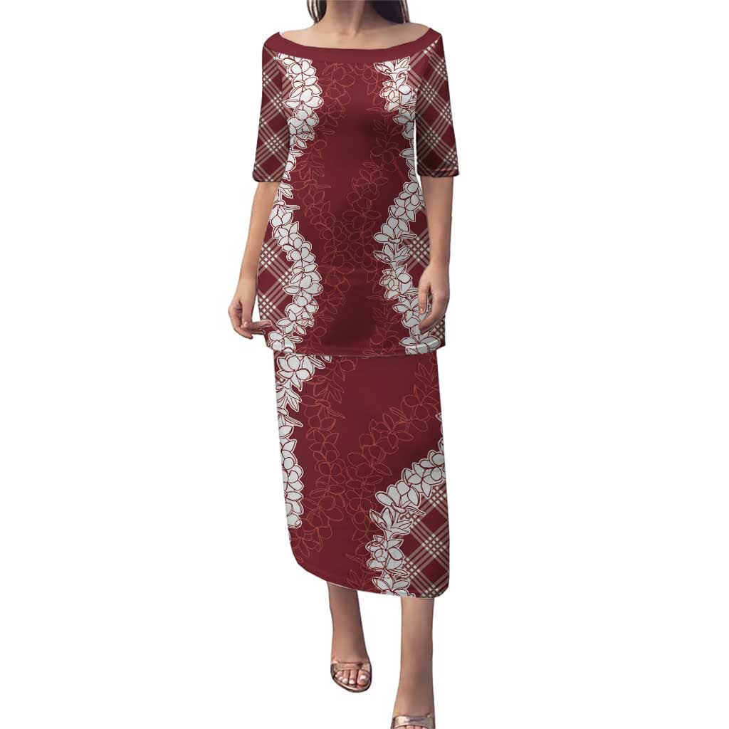 Hawaii Aloha Plumeria Lei Scarlet Palaka Puletasi LT7 Long Dress Scarlet - Polynesian Pride
