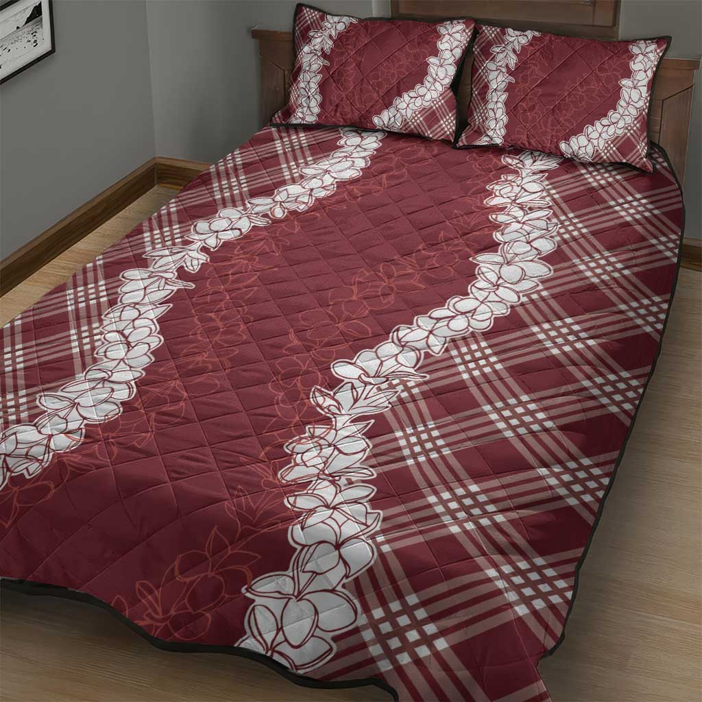Hawaii Aloha Plumeria Lei Scarlet Palaka Quilt Bed Set - Polynesian Pride