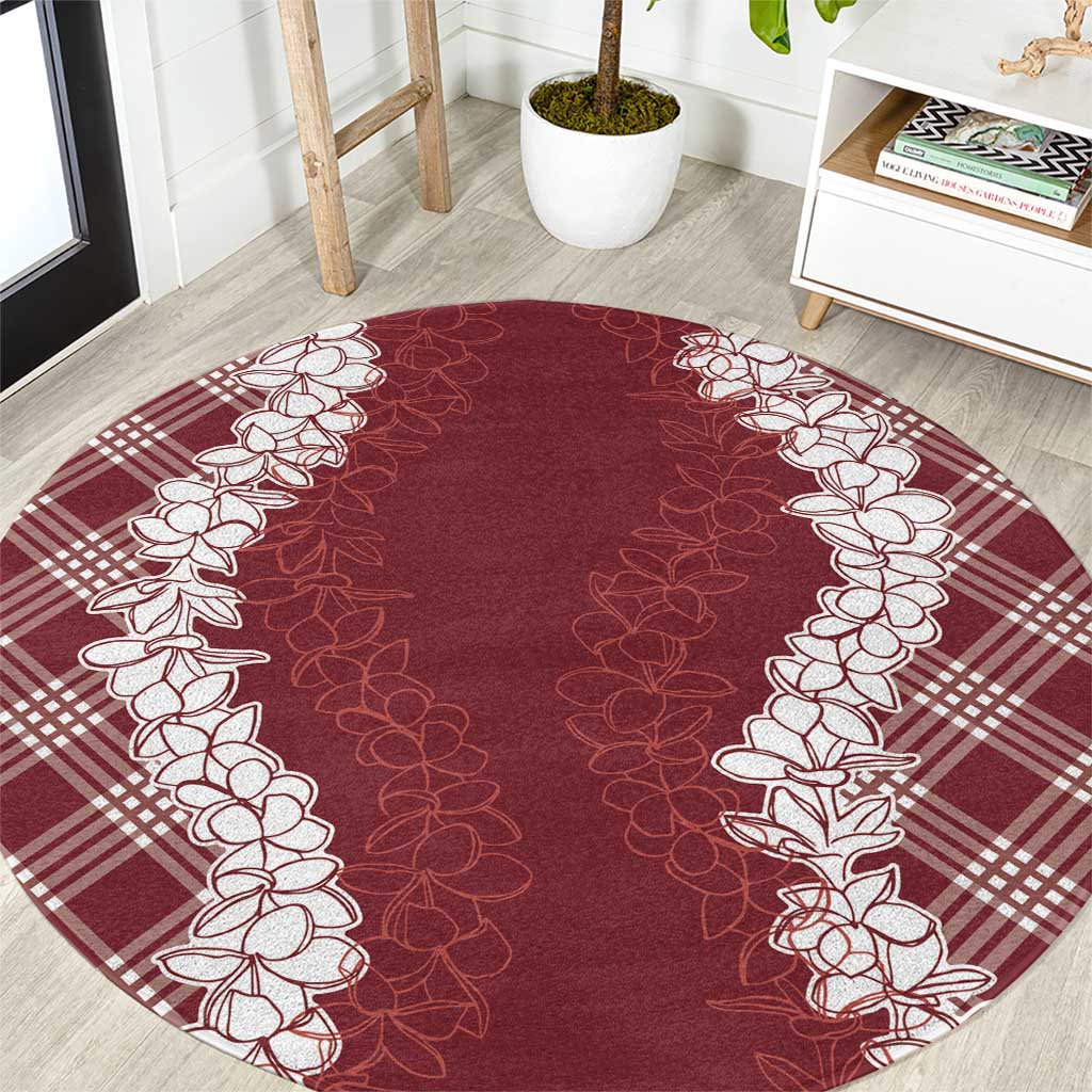 Hawaii Aloha Plumeria Lei Scarlet Palaka Round Carpet LT7 Scarlet - Polynesian Pride