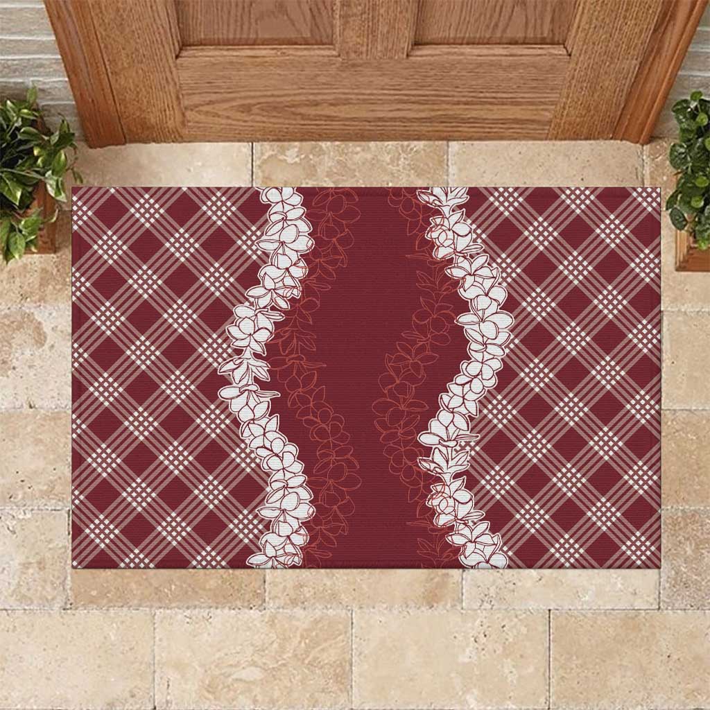 Hawaii Aloha Plumeria Lei Scarlet Palaka Rubber Doormat - Polynesian Pride