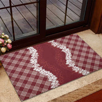 Hawaii Aloha Plumeria Lei Scarlet Palaka Rubber Doormat - Polynesian Pride
