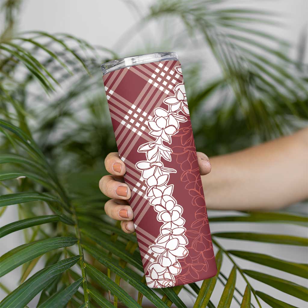 Hawaii Aloha Plumeria Lei Scarlet Palaka Skinny Tumbler - Polynesian Pride