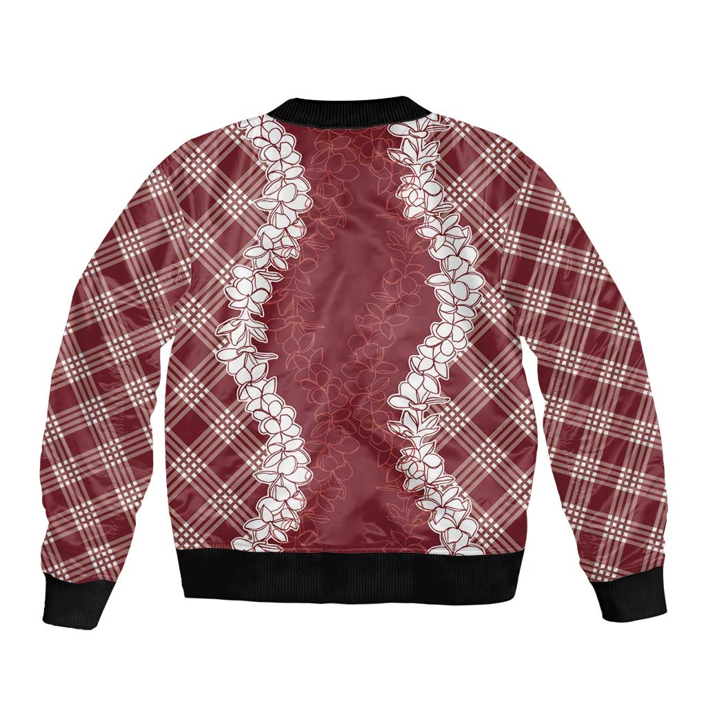 Hawaii Aloha Plumeria Lei Scarlet Palaka Sleeve Zip Bomber Jacket - Polynesian Pride