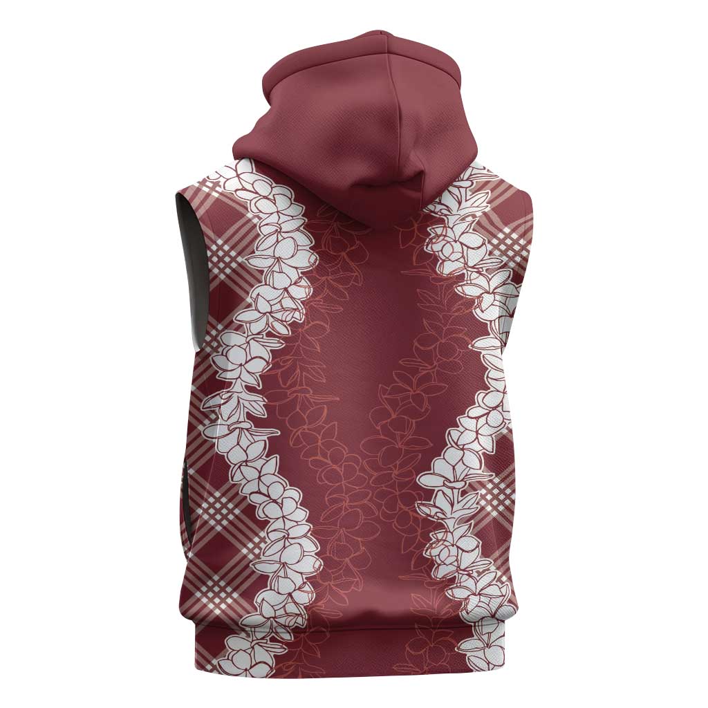 Hawaii Aloha Plumeria Lei Scarlet Palaka Sleeveless Zip Hoodie - Polynesian Pride