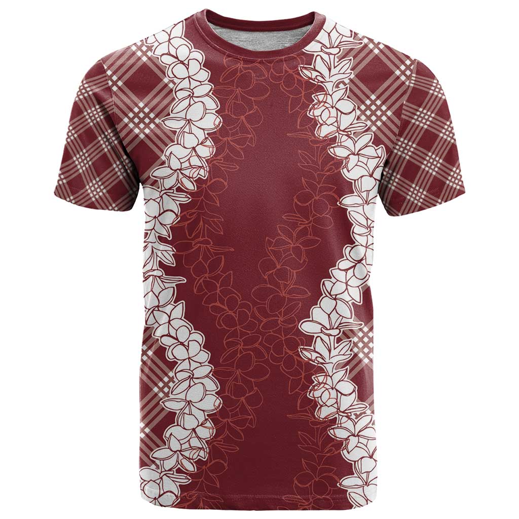 Hawaii Aloha Plumeria Lei Scarlet Palaka T Shirt - Polynesian Pride