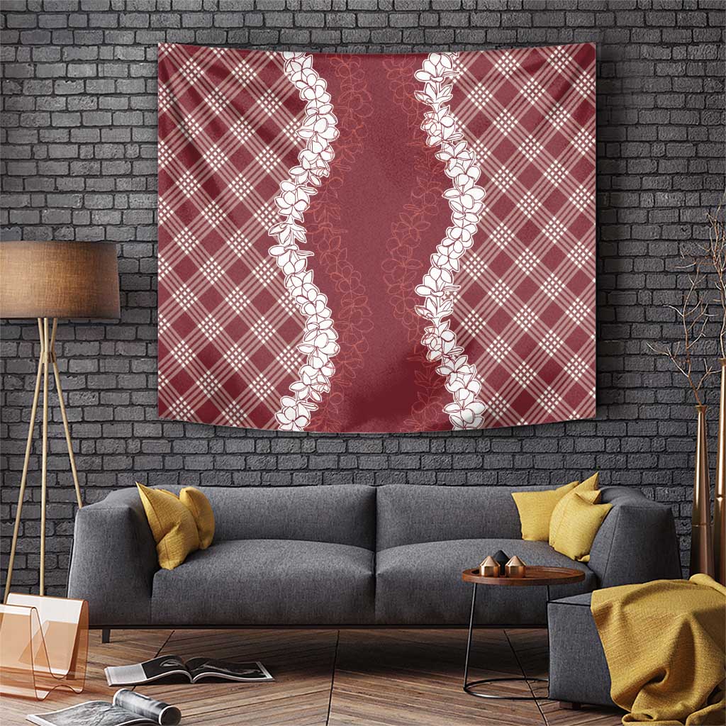 Hawaii Aloha Plumeria Lei Scarlet Palaka Tapestry - Polynesian Pride