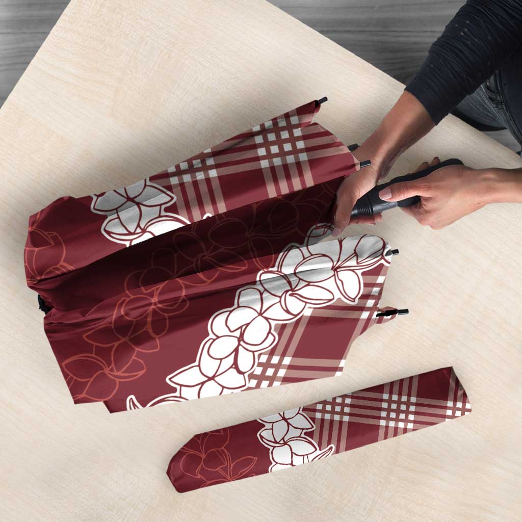 Hawaii Aloha Plumeria Lei Scarlet Palaka Umbrella - Polynesian Pride