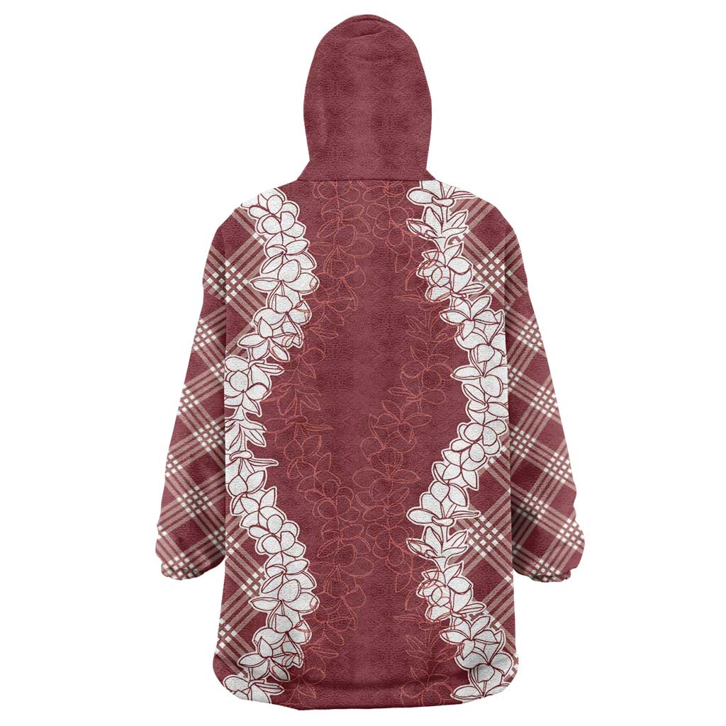 Hawaii Aloha Plumeria Lei Scarlet Palaka Wearable Blanket Hoodie - Polynesian Pride