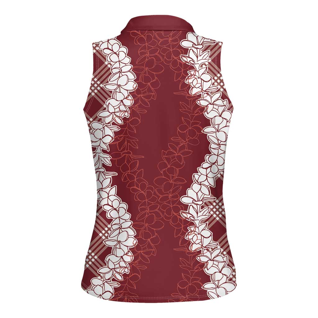 Hawaii Aloha Plumeria Lei Scarlet Palaka Women Sleeveless Polo Shirt - Polynesian Pride