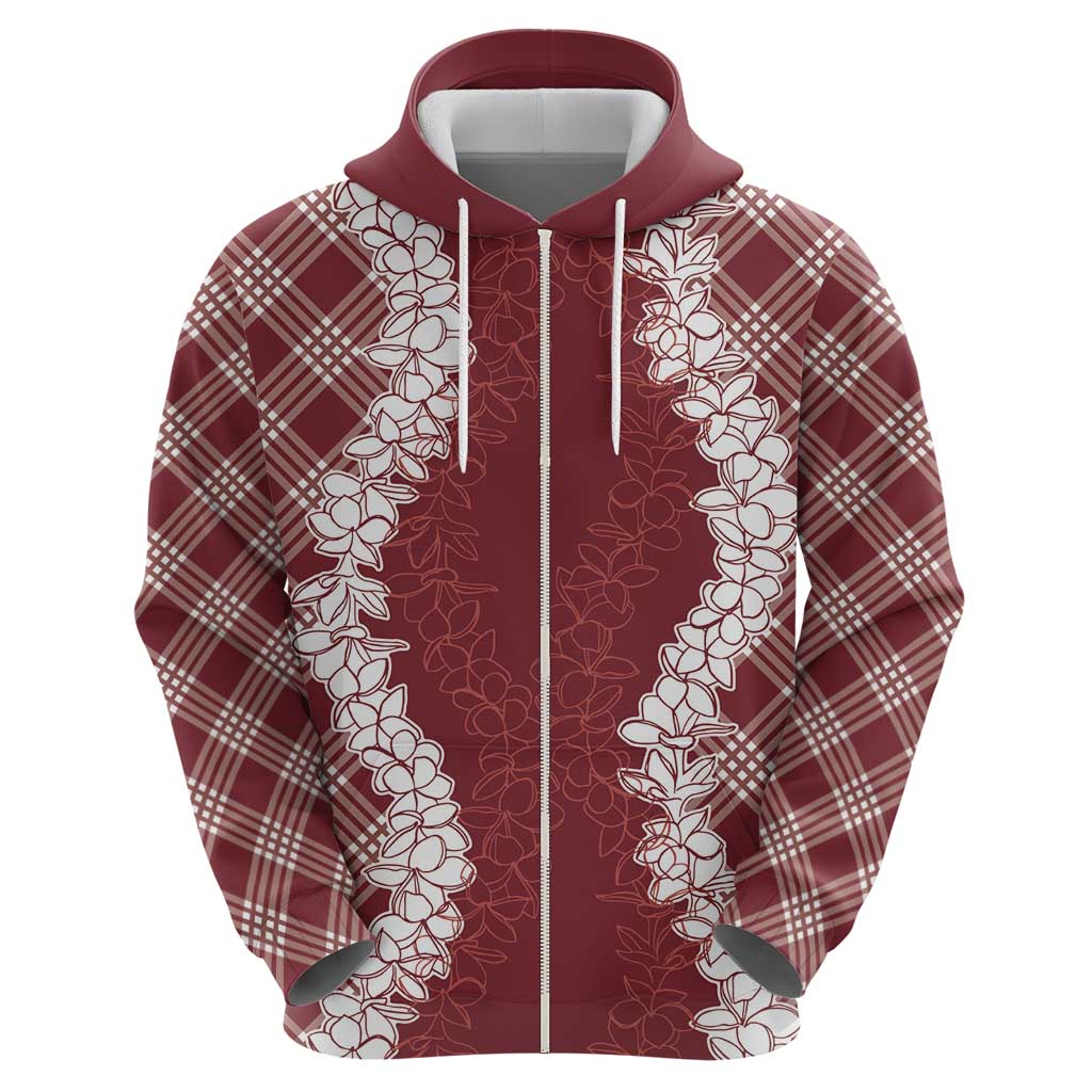 Hawaii Aloha Plumeria Lei Scarlet Palaka Zip Hoodie - Polynesian Pride