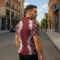 Hawaii Aloha Plumeria Lei Scarlet Palaka Zipper Polo Shirt - Polynesian Pride