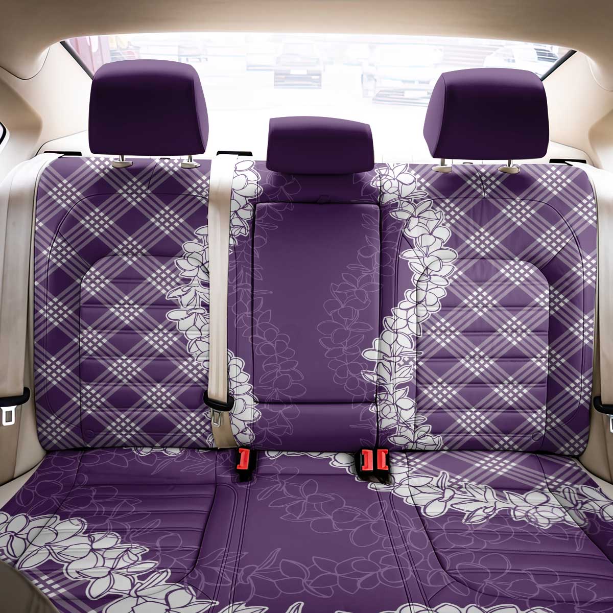 Hawaii Aloha Plumeria Lei Violet Palaka Back Car Seat Cover - Polynesian Pride