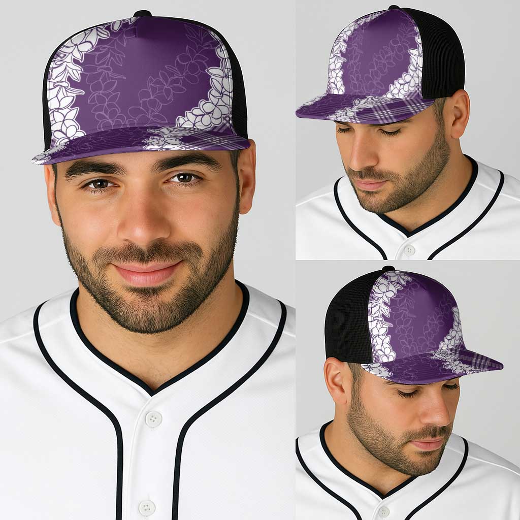 Hawaii Aloha Plumeria Lei Violet Palaka Baseball Net Cap - Polynesian Pride