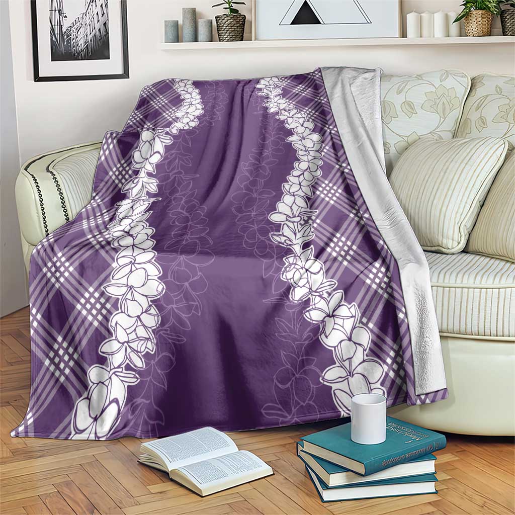 Hawaii Aloha Plumeria Lei Violet Palaka Blanket - Polynesian Pride