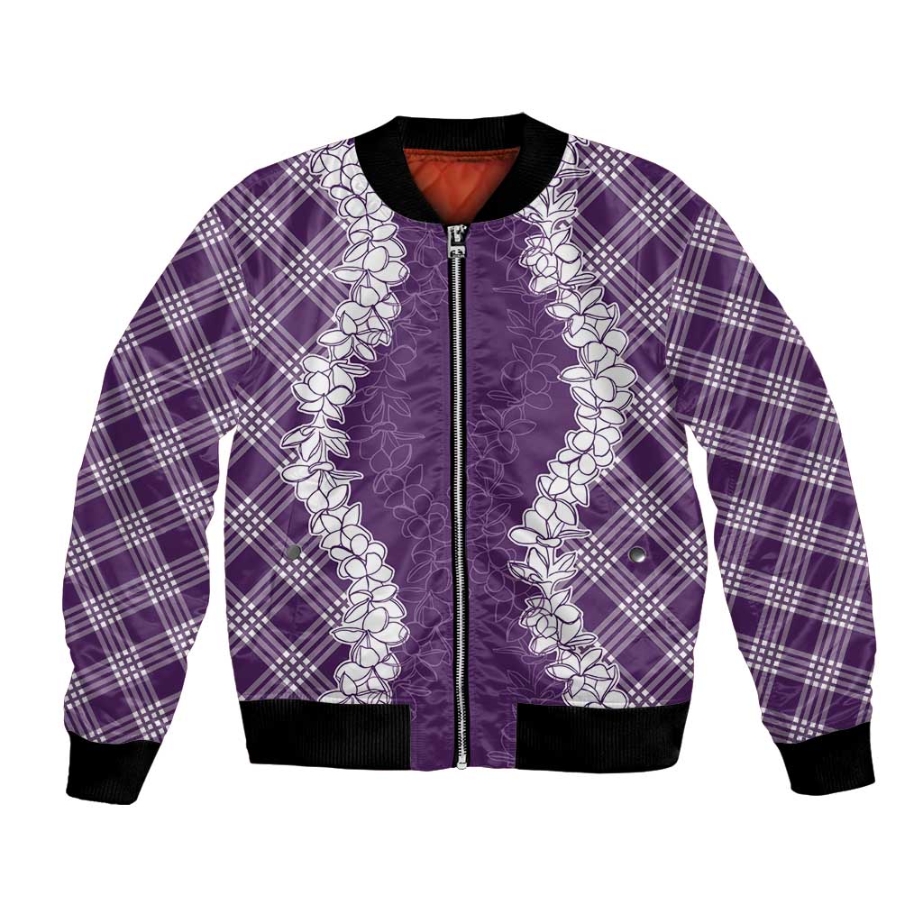 Hawaii Aloha Plumeria Lei Violet Palaka Bomber Jacket LT7 Unisex Violet - Polynesian Pride