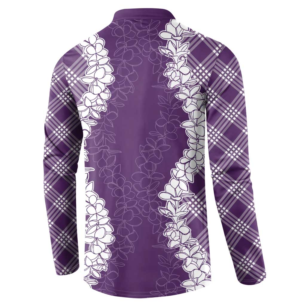 Hawaii Aloha Plumeria Lei Violet Palaka Button Sweatshirt - Polynesian Pride