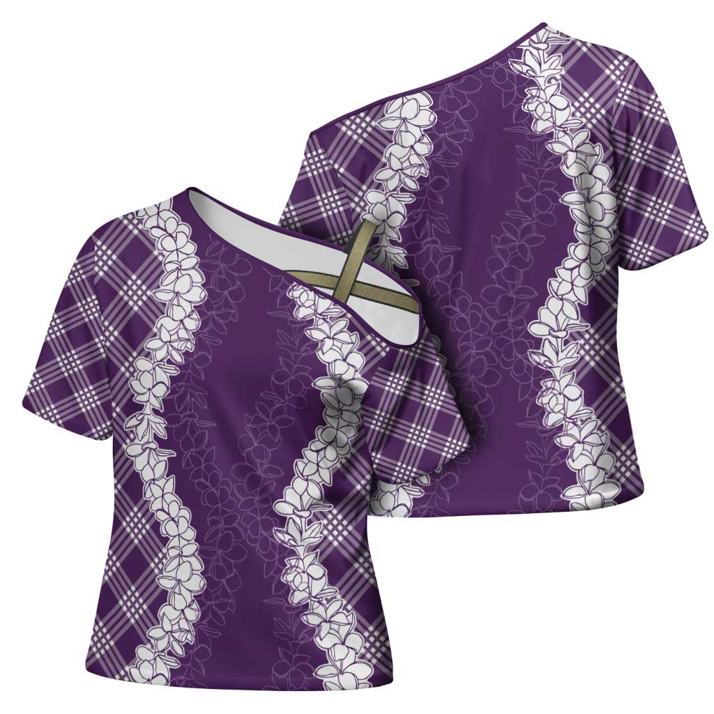 Hawaii Aloha Plumeria Lei Violet Palaka Cross Shoulder Shirt - Polynesian Pride