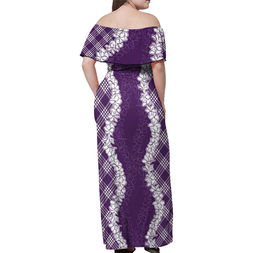 Hawaii Aloha Plumeria Lei Violet Palaka Family Matching Off Shoulder Maxi Dress and Hawaiian Shirt - Polynesian Pride