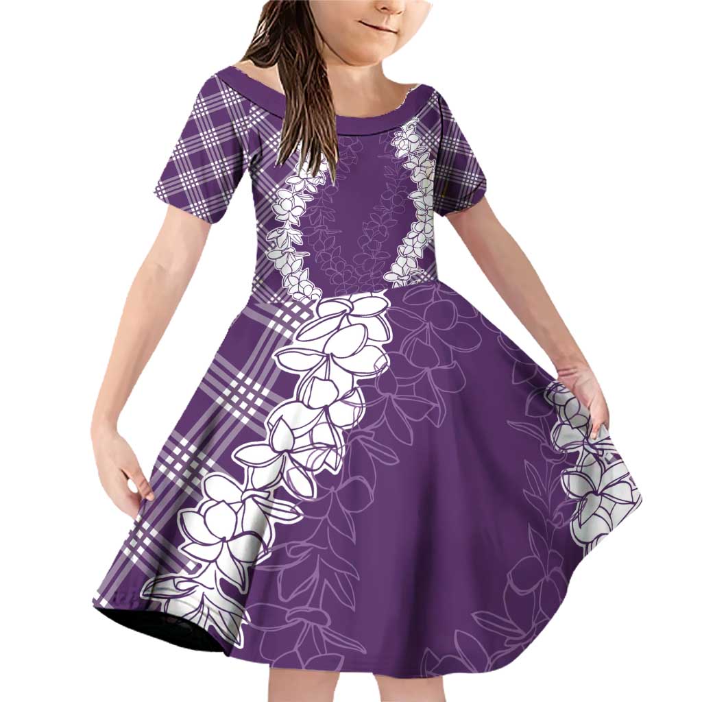 Hawaii Aloha Plumeria Lei Violet Palaka Family Matching Off Shoulder Short Dress and Hawaiian Shirt - Polynesian Pride