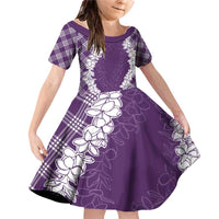 Hawaii Aloha Plumeria Lei Violet Palaka Family Matching Off Shoulder Short Dress and Hawaiian Shirt - Polynesian Pride