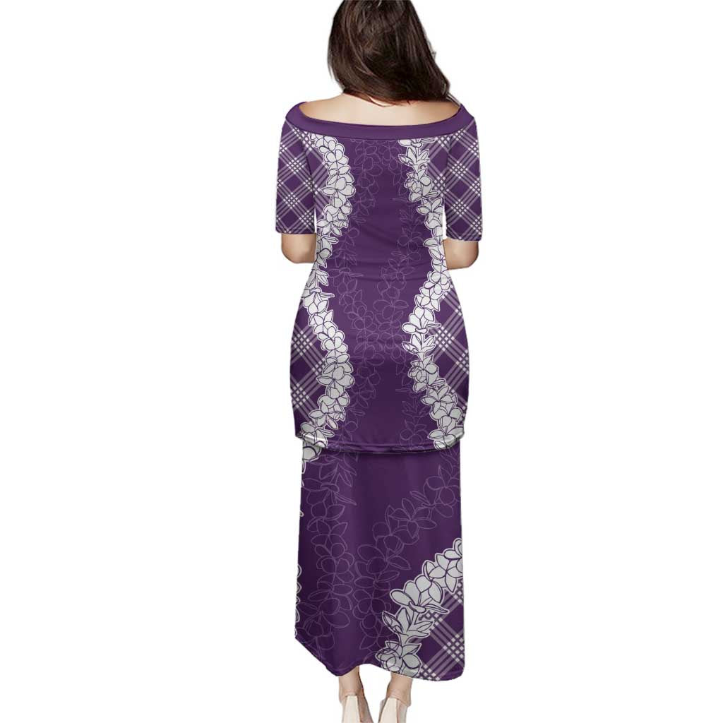 Hawaii Aloha Plumeria Lei Violet Palaka Family Matching Puletasi and Hawaiian Shirt - Polynesian Pride