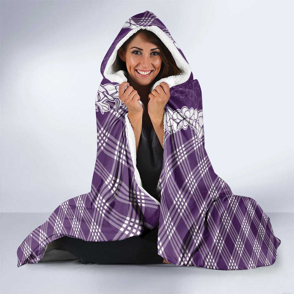 Hawaii Aloha Plumeria Lei Violet Palaka Hooded Blanket - Polynesian Pride