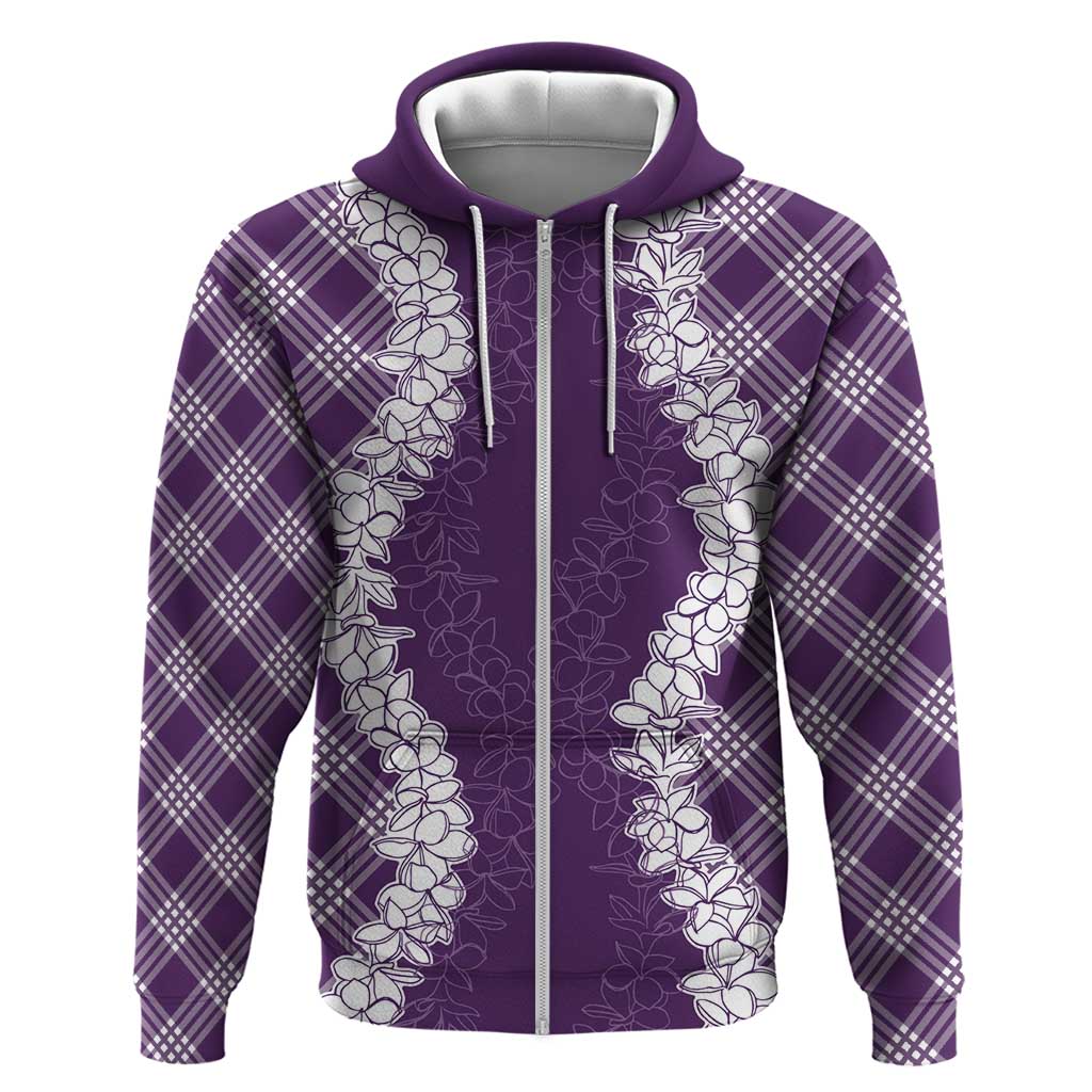 Hawaii Aloha Plumeria Lei Violet Palaka Hoodie - Polynesian Pride