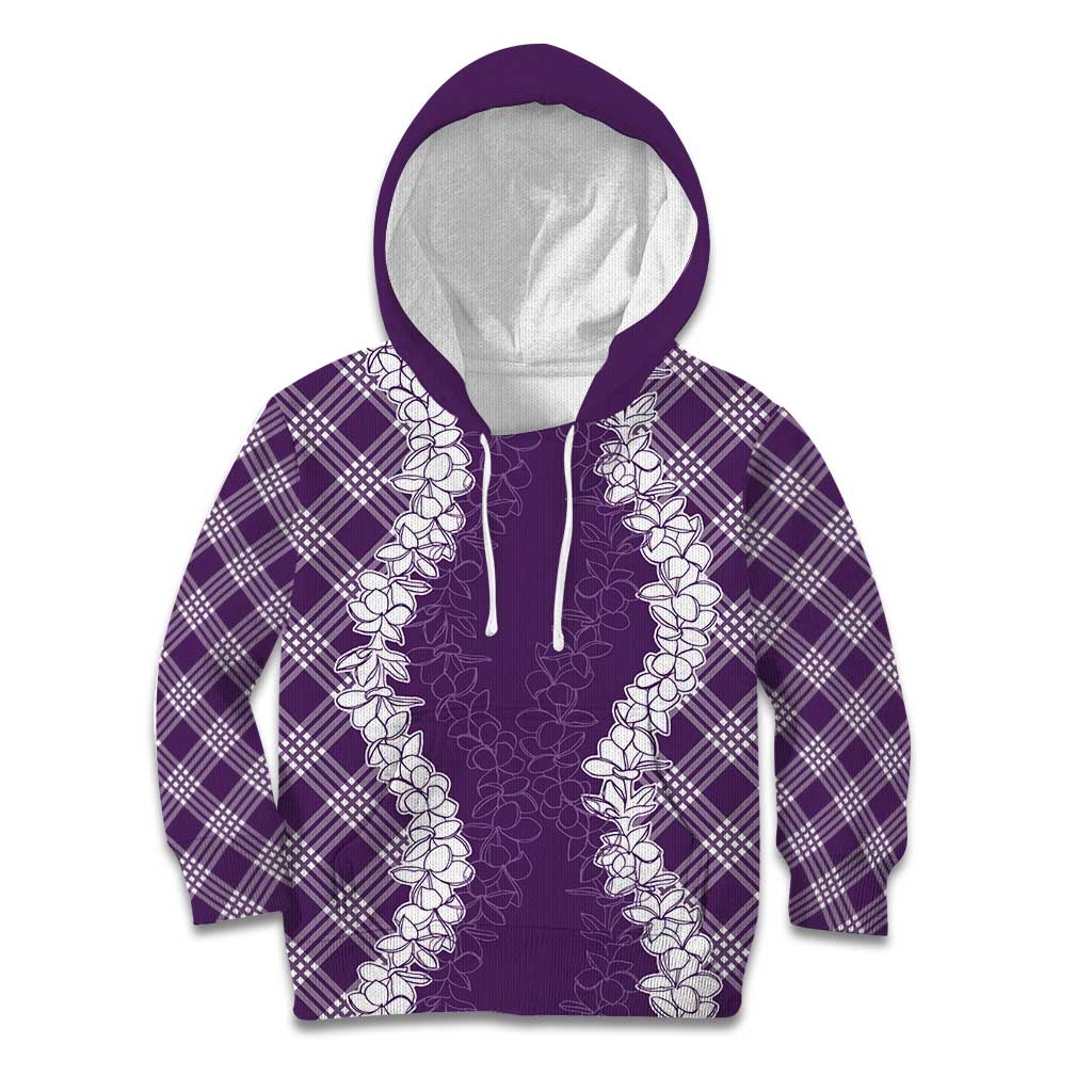 Hawaii Aloha Plumeria Lei Violet Palaka Kid Hoodie - Polynesian Pride