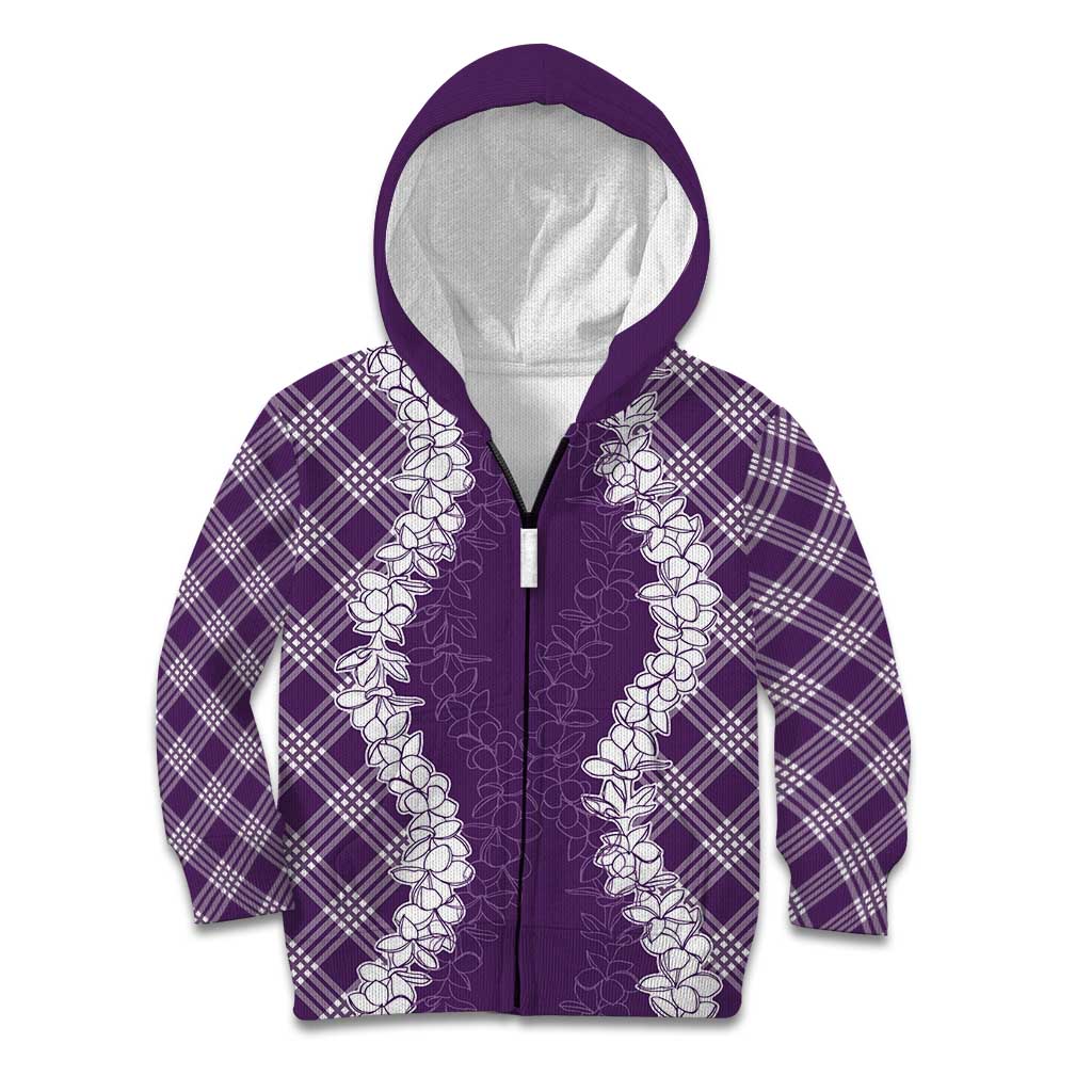 Hawaii Aloha Plumeria Lei Violet Palaka Kid Hoodie - Polynesian Pride