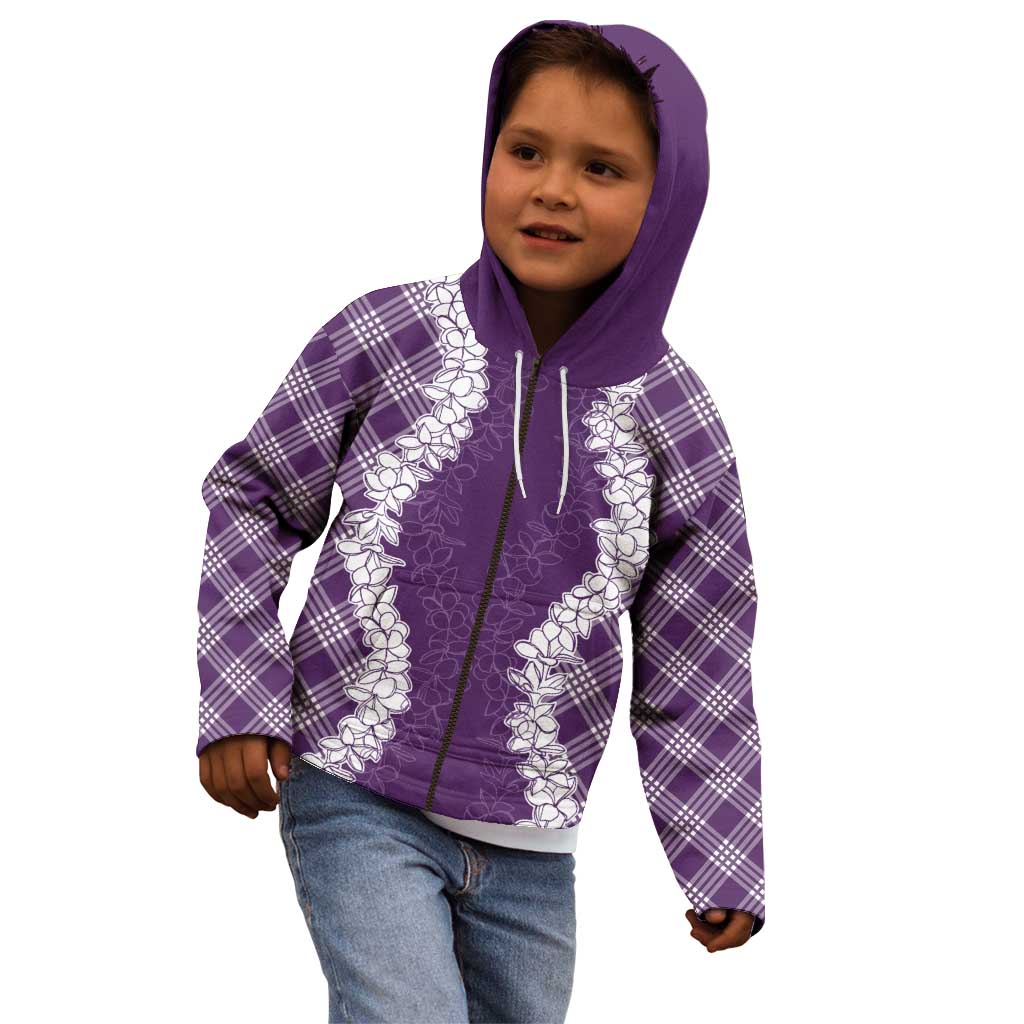 Hawaii Aloha Plumeria Lei Violet Palaka Kid Hoodie - Polynesian Pride
