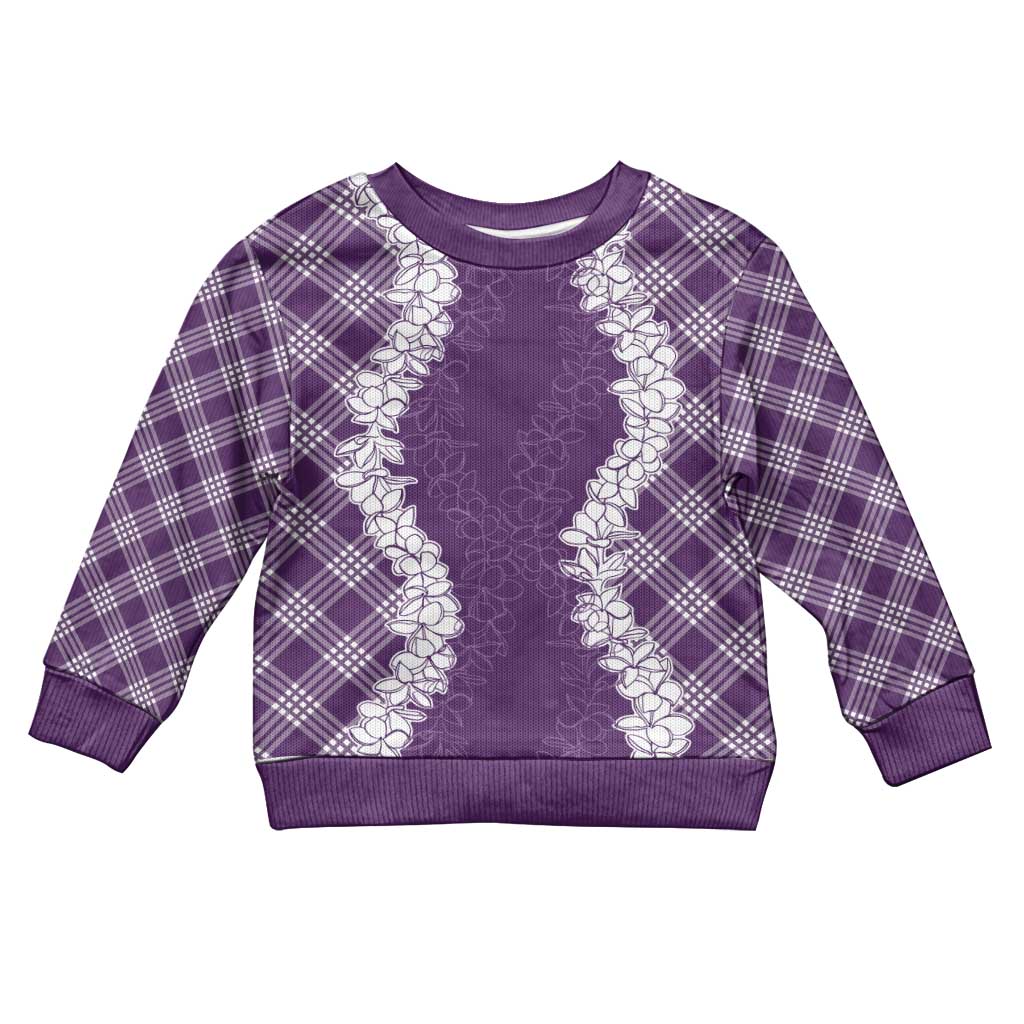 Hawaii Aloha Plumeria Lei Violet Palaka Kid Ugly Christmas Sweater - Polynesian Pride