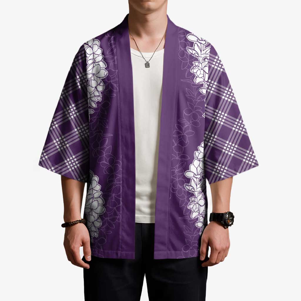 Hawaii Aloha Plumeria Lei Violet Palaka Kimono - Polynesian Pride