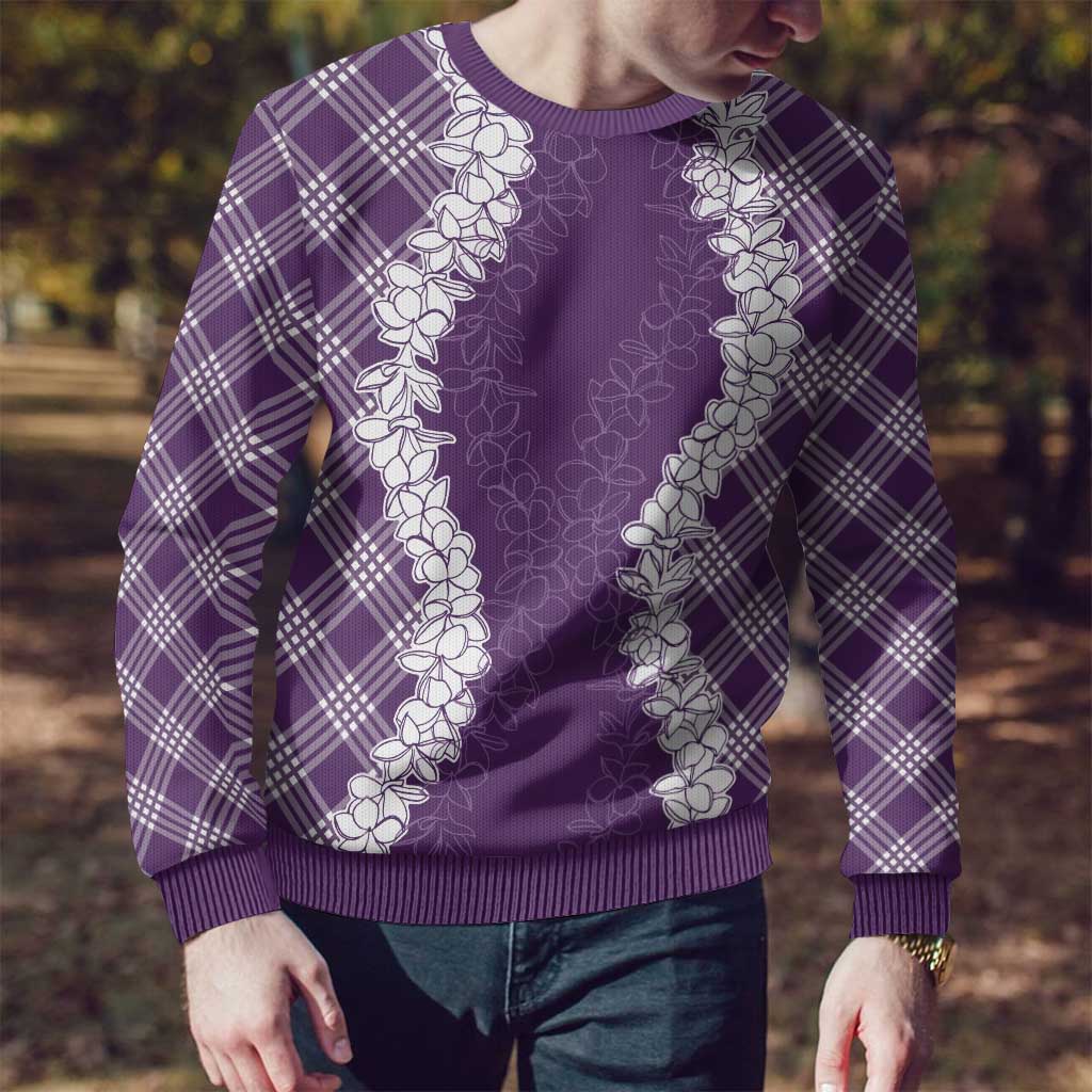 Hawaii Aloha Plumeria Lei Violet Palaka Ugly Christmas Sweater - Polynesian Pride