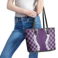 Hawaii Aloha Plumeria Lei Violet Palaka Leather Tote Bag - Polynesian Pride