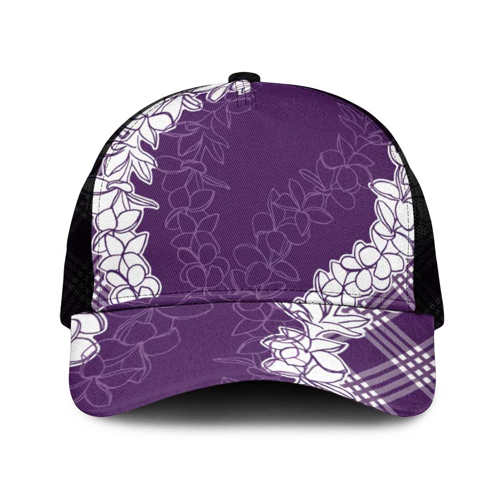 Hawaii Aloha Plumeria Lei Violet Palaka Mesh Trucker Cap - Polynesian Pride