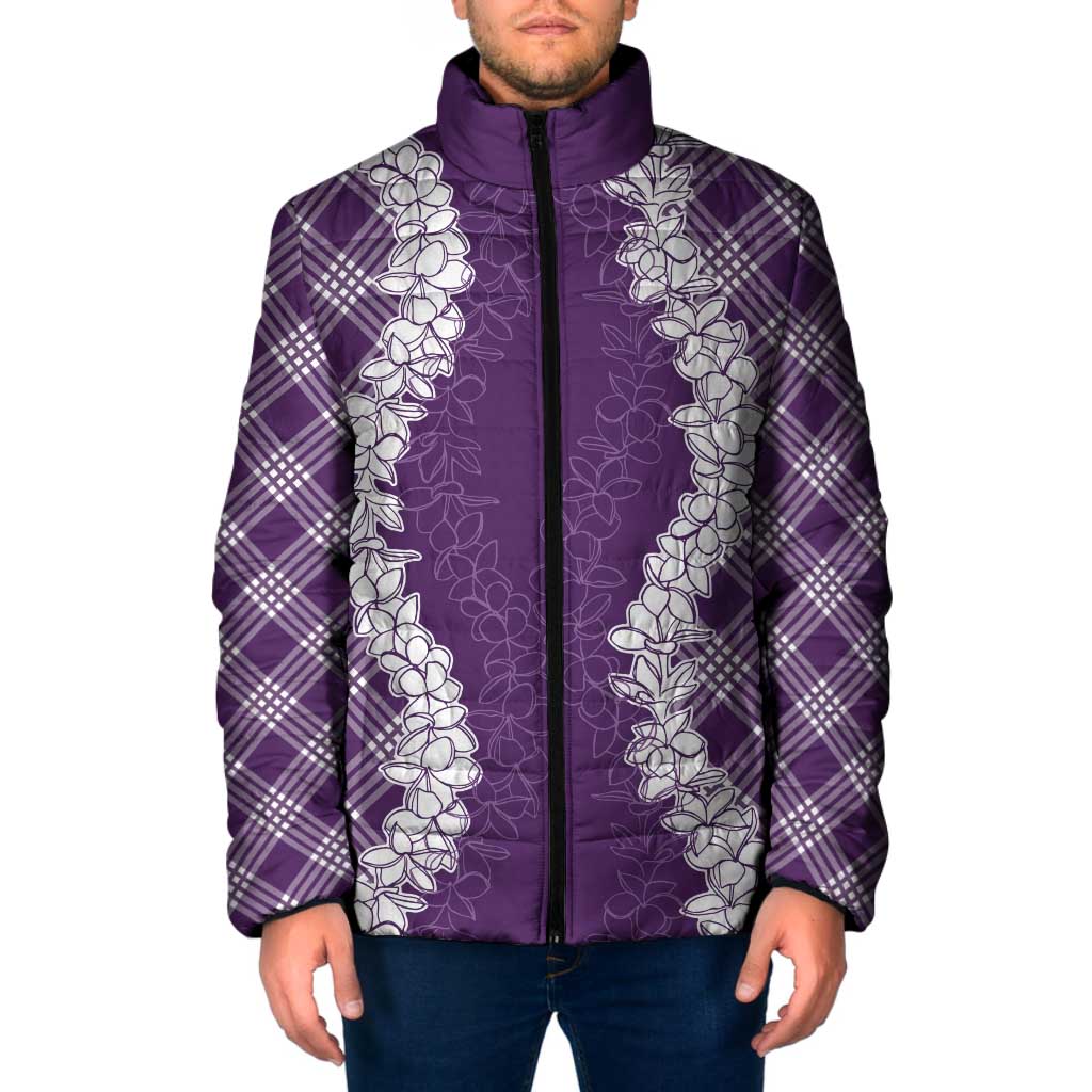 Hawaii Aloha Plumeria Lei Violet Palaka Padded Jacket - Polynesian Pride