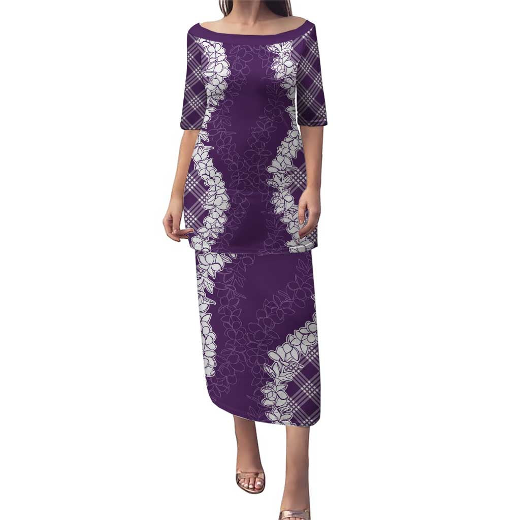 Hawaii Aloha Plumeria Lei Violet Palaka Puletasi LT7 Long Dress Violet - Polynesian Pride