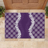 Hawaii Aloha Plumeria Lei Violet Palaka Rubber Doormat - Polynesian Pride