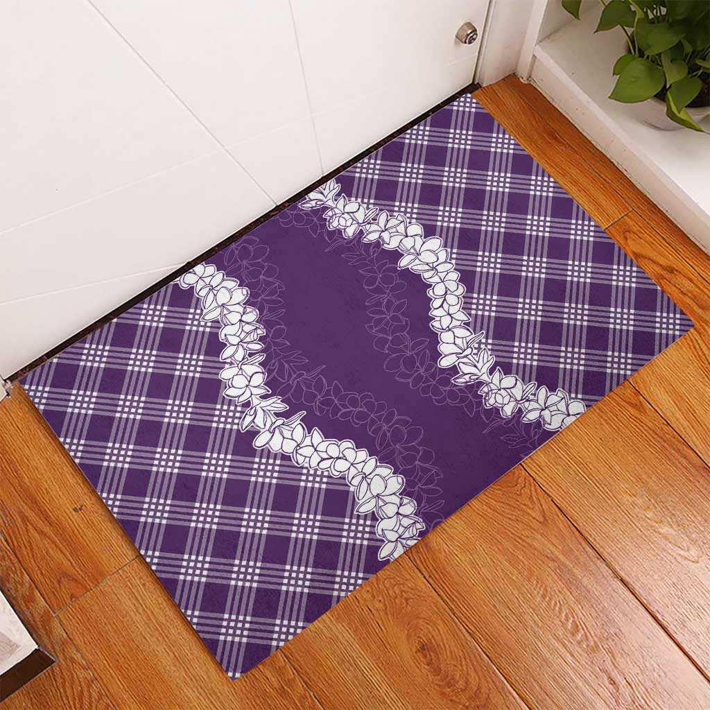 Hawaii Aloha Plumeria Lei Violet Palaka Rubber Doormat - Polynesian Pride