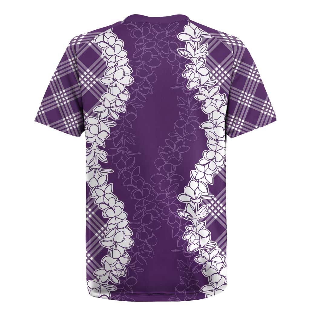 Hawaii Aloha Plumeria Lei Violet Palaka Rugby Jersey - Polynesian Pride