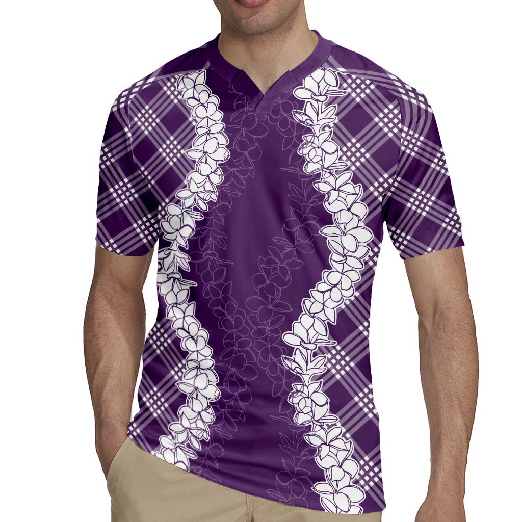Hawaii Aloha Plumeria Lei Violet Palaka Rugby Jersey - Polynesian Pride