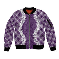 Hawaii Aloha Plumeria Lei Violet Palaka Sleeve Zip Bomber Jacket LT7 Unisex Violet - Polynesian Pride