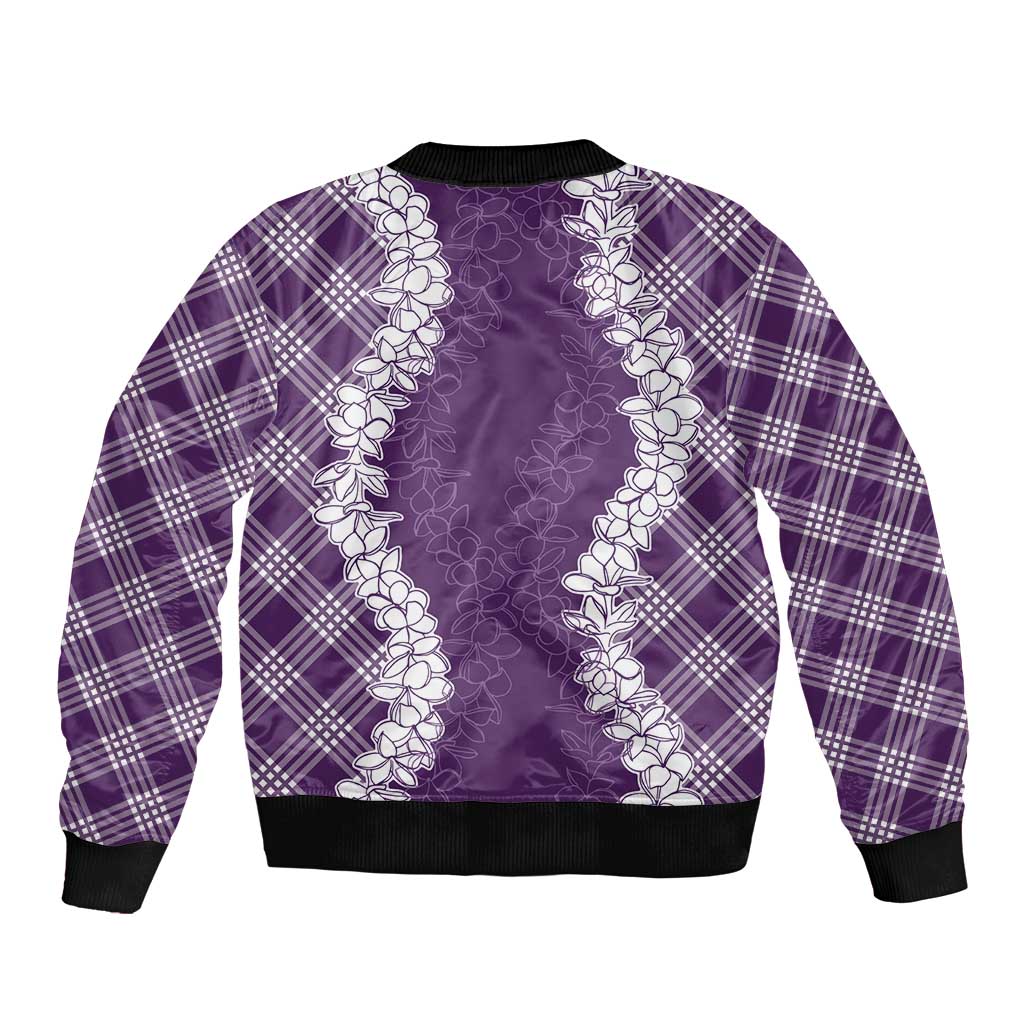 Hawaii Aloha Plumeria Lei Violet Palaka Sleeve Zip Bomber Jacket LT7 - Polynesian Pride