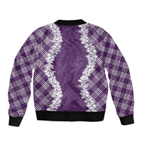 Hawaii Aloha Plumeria Lei Violet Palaka Sleeve Zip Bomber Jacket LT7 - Polynesian Pride