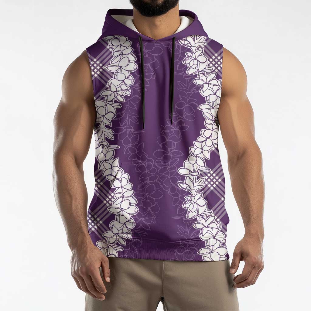 Hawaii Aloha Plumeria Lei Violet Palaka Sleeveless Hoodie - Polynesian Pride