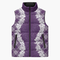 Hawaii Aloha Plumeria Lei Violet Palaka Sleeveless Puffer Jacket - Polynesian Pride